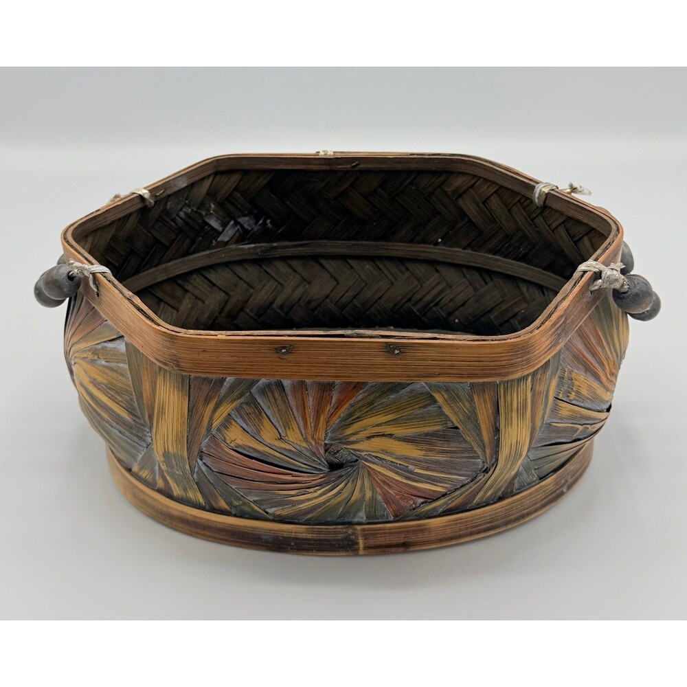 Woven Geometric Wood Bead Boho Decorative Basket